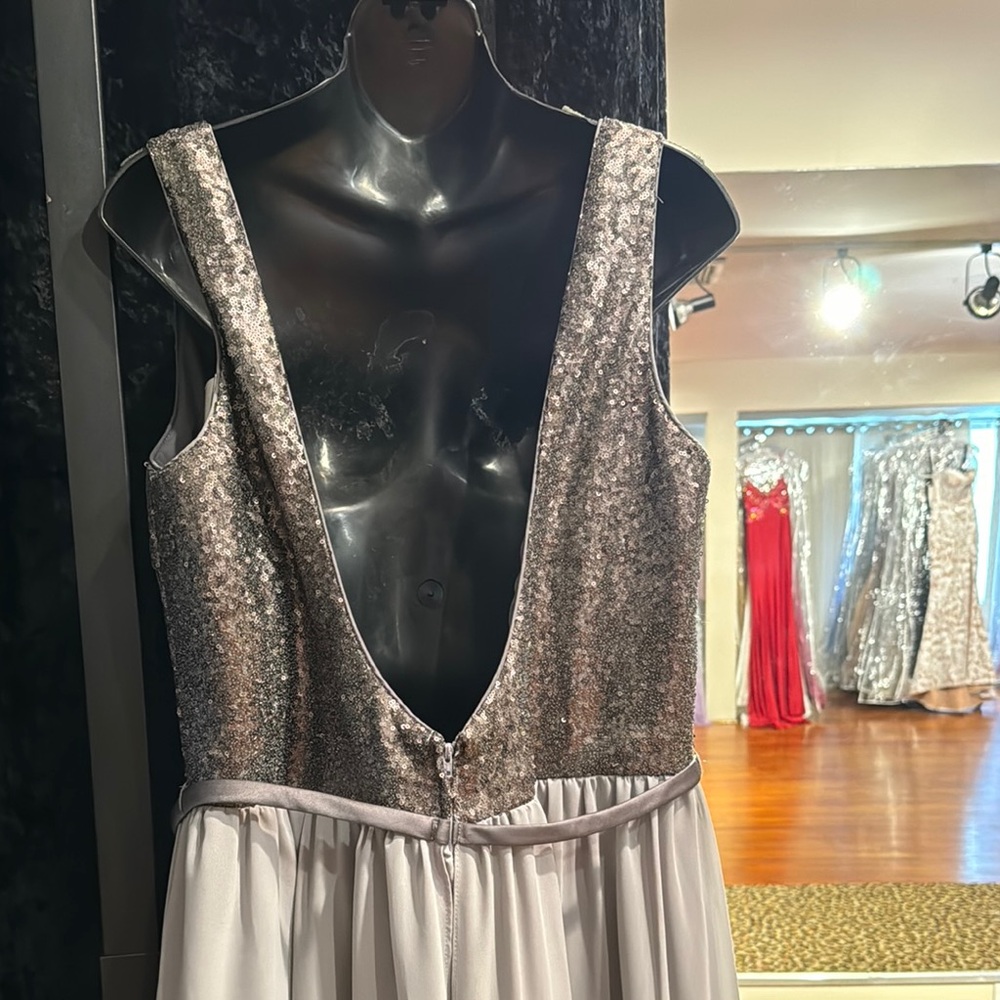Christina Wu Charcoal Matte Sequin Backless Gown - Picture 4 of 5